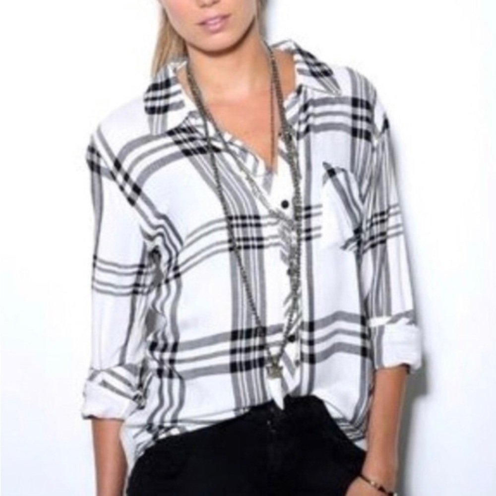 RAILS Hunter Plaid Button Down Shirt in White and Black Size Small